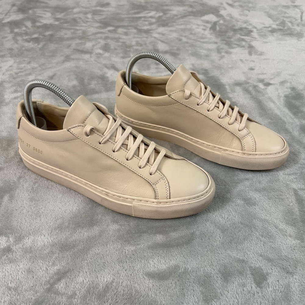 Common Projects Achilles Low Shoes Womens Size 7 Beige Leather Sneakers Italy - Picture 3 of 16